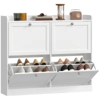 HOMCOM Schuhschrank für 16 Paar, schmaler Schuhschrank, 4 Klappfächer, verstellbare Einlegeböden und Oberplatte, Weiß(m-8)