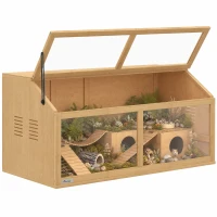 PawHut Cage pour hamster en bois 100 x 52 x 50 cm Grande cage pour rongeurs avec rangement, toit rabattable, fenêtre en acrylique, ouverture de ventilation, plateforme(m-6)