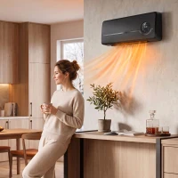 HOMCOM Încălzitor mural ceramic 1000/2000W, radiator electric, ventilator, termostat, minuterie, 50x18,6x12,9cm, negru(m-4)