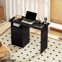 HOMCOM Secretária Economizadora de Espaço com 3 Gavetas, Prateleira Aberta, Secretária de Escritório, Moderna, Mesa para PC para Casa Escritório Estúdio Quarto, 100x40x75 cm, Preto(m-6)