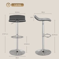 HOMCOM Conjunto de 2 banquetas de bar de design contemporâneo giratórias 360° altura ajustável com apoio para pés 39x39x67-87cm preto(m-3)