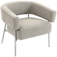 HOMCOM Sillón de salón, Sillón auxiliar acolchado en tejido aspecto lino, Respaldo curvado y reposabrazos, Estilo moderno, Marrón(m-11)