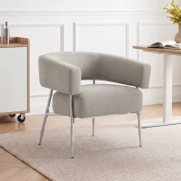 HOMCOM Sillón de salón, Sillón auxiliar acolchado en tejido aspecto lino, Respaldo curvado y reposabrazos, Estilo moderno, Marrón(m-2)