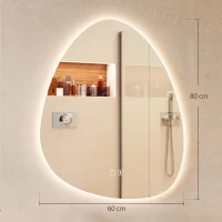 HOMCOM Espelho de Casa de Banho Bluetooth com Iluminação LED 60x80cm, Forma de Seixo, Dimerizável 3 Cores, Anti-Embaçamento, Memória, Prateado(m-3)