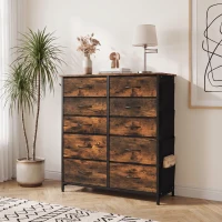 HOMCOM Cómoda 10 Cajones de Tela Plegables, Cómoda Dormitorio Adulto con Bolsillos Laterales y 2 Ganchos, Marrón Rústico(m-10)