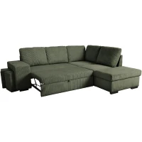 Canapé d'angle convertible réversible - 4/5 places - MITCHELL - Tissu velours côtelé Kaki - Coffre, Poufs - 247 x 205 x 91 cm(m-3)