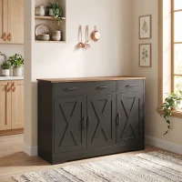 HOMCOM Bufet bucătărie, mobilier de depozitare cu 3 uși tip hambar, 2 sertare și polițe reglabile, 108 x 40 x 81 cm, negru(m-2)