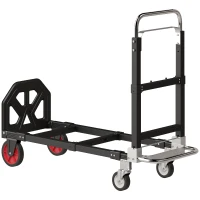 HOMCOM Carretilla Plegable 2 en 1 Extensible 220KG Plegado Plano Carro Plataforma Acero Mango Ajustable Ruedas 360° 112x41x92cm Negro(m-1)