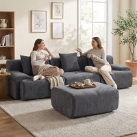 HOMCOM Canapea de colț modulară 3 locuri cu ottoman din chenilă, canapea comprimată 300 cm cu șezut adânc, 3 perne, gri(m-4)