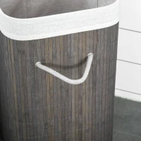 HOMCOM Cesta para ropa de bambú con tapa y asas, saco extraíble, para dormitorio y baño, gris(m-5)