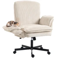 HOMCOM Chaise de bureau à roulettes avec accoudoirs rabattables, chaise de bureau beige(m-7)
