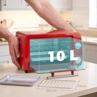 HOMCOM Horno eléctrico 10L de 750W con temperatura regulable y temporizador, 36.5x26x22 cm, Rojo(m-3)