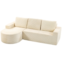 HOMCOM Sofá Esquinero 3 Plazas en Terciopelo Acanalado, Sofá Comprimido en L 235cm, Chaise Longue Curva, Asiento Profundo, Beige