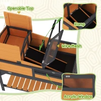 PawHut Casa para tortugas de madera 2 pisos, recinto con estantería, soporte para lámpara, casa principal, ventana acrílica, techo abatible(m-4)