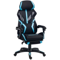 HOMCOM Cadeira Gamer Ergonômica, Poltrona Gamer Reclinável em Malha com Apoio de Cabeça Ajustável, Suporte Lombar, Preto e Azul(m-11)