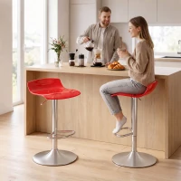 HOMCOM Lote de 2 banquetas de bar design contemporâneo giratórias 360° altura ajustável com apoio para os pés 39x39x67-87cm vermelho(m-4)