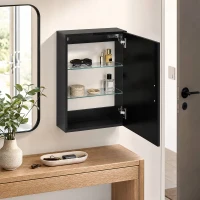 HOMCOM Armário de Parede em Madeira para Banheiro com 3 Prateleiras Ajustáveis em Vidro em 3 Níveis, 40x15x55 cm, Preto(m-2)