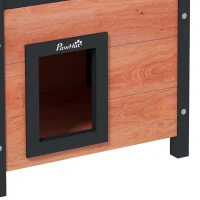 PawHut Cabana para Gato Exterior com Terraço, Escada, Telhado, Casota Villa, 77 x 50 x 73 cm Castanho e Vermelho(m-9)