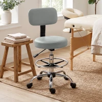 HOMCOM Silla Giratoria de Altura Ajustable con Reposapiés, en Acero, Piel Sintética y Espuma, 52x52x78-92 cm, Gris Claro(m-6)