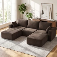 HOMCOM Sofá modular en U 287 cm, sin estructura, asiento ancho y profundo de pana, espuma de alta densidad, sin montaje, Caqui(m-2)
