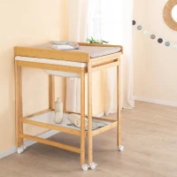 Table a langer avec baignoire coulissante - ROBA - Inclus matelas déperlant Roba style Gris - Tablette de rangement - Bambou naturel(m-4)