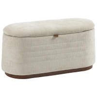 HOMCOM Banc de depozitare oval modern din țesătură chenille, cufăr la capătul patului, suport 220 kg, 91 x 40,5 x 45 cm, Bej(m-8)