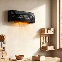 HOMCOM Încălzitor mural ceramic 1000/2000W, radiator electric, ventilator, termostat, minuterie, 50x18,6x12,9cm, negru(m-5)
