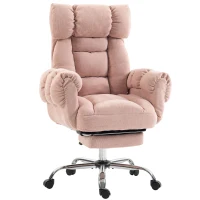 HOMCOM Chaise de bureau ergonomique avec repose-pieds accoudoirs et dossier haut rabattables inclinable 135° hauteur réglable Rose(m-8)