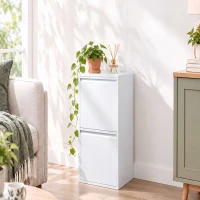 HOMCOM Móvel Lixeira de Triagem, Lixeira de Reciclagem 30 L (2 x 15 L) com 2 Compartimentos, Fecho Suave, Branco(m-10)