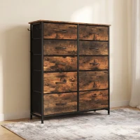 HOMCOM Cómoda 10 Cajones de Tela Plegables, Cómoda Dormitorio Adulto con Bolsillos Laterales y 2 Ganchos, Marrón Rústico(m-2)