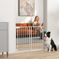 PawHut Barrière de Sécurité Extensible pour Chiens 72-108.5x76cm, Fermeture Automatique, Ouverture d'une Main, Blanc(m-2)