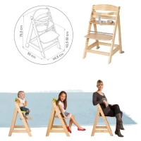 Chaise haute évolutive 2-en-1 - ROBA - BORN UP - Transat inclinable vert givré 'Roba Style' inclus - Bois naturel(m-4)