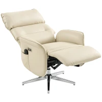 HOMCOM Fotoliu Relax Electric Rotativ Masaj și Încălzire Fotoliu Recliner din PU Înălțime Reglabilă Dublu Motor Crem(m-1)