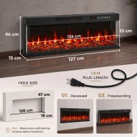HOMCOM Șemineu electric cu încălzire și 12 culori ale flăcării, șemineu de perete cu telecomandă, 127 cm(m-3)