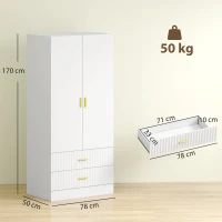 HOMCOM Armario Dormitorio con 2 Puertas, 2 Cajones Acanalados y Barra de Colgar, 78 x 50 x 170 cm, Blanco(m-3)