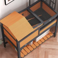 PawHut Casa para tortugas de madera 2 pisos, recinto con estantería, soporte para lámpara, casa principal, ventana acrílica, techo abatible(m-5)