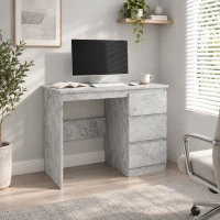 HOMCOM Büroschreibtisch mit 3 Schubladen 100x50 cm, platzsparender Schreibtisch für Studium Zuhause Büro, Grau Marmoroptik(m-5)