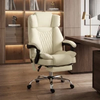 HOMCOM Fauteuil de Bureau avec 6 Points de Massage Chaleur Lombaire Repose-Pieds Hauteur Réglable Télécommande et Tissu PU Beige(m-5)