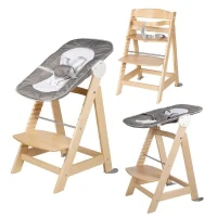 ROBA Chaise Haute Évolutive Born Up 2 en 1 + Transat Inclinable - Sternenzauber - Des la Naissance - Bois Naturel(m-1)