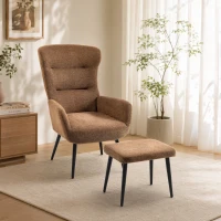 HOMCOM Relax-Sessel mit Pouf im Leinenoptik-Stoff, breite und hohe Rückenlehne, zum Lesen, Wohnzimmer, Braun(m-6)