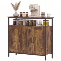 HOMCOM Küchenschrank mit offenem Fach und 2 Schränken, aus Holz und Stahl, 100x35x88 cm, Rustikales Braun(m-7)