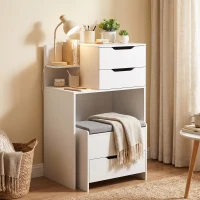 HOMCOM Penteadeira com espelho e banqueta com espelho dobrável, mesa de maquiagem com gavetas, Branco(m-5)