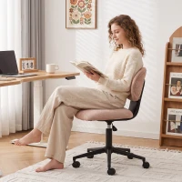 HOMCOM Chaise de bureau tapissée en chenille avec roulettes, dossier courbé, hauteur réglable, pivotante, rose(m-5)