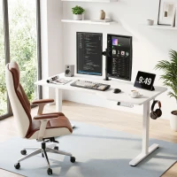 HOMCOM Secretária Elétrica Sentar e Levantar 140 x 80 cm, Secretária de Canto com Ecrã LCD, Altura Ajustável, 3 Memórias, Branco(m-5)
