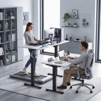 HOMCOM Suport birou sit-stand cu traversă dublă, comandă cu memorie, picioare din oțel, blocare pentru copii, negru(m-5)
