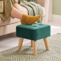 HOMCOM Suport pentru picioare living, Ottoman, Scaun tapițat în material textil cu picioare din lemn, 27 x 27 x 26 cm, Verde închis(m-4)