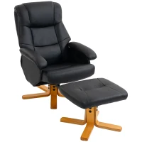 HOMCOM Fotoliu Relax cu Suport pentru Picioare, Fotoliu de Relaxare Inclinabil din PU, Rotativ 360°, Funcție balans, Negru(m-8)