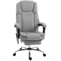 HOMCOM Fotoliu birou cu masaj vibrant și încălzire, scaun ergonomic din catifea imprimată, spătar înclinabil, gri(m-1)