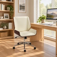 Vinsetto Scaun de Birou Design Vintage, Înălțime Reglabilă, Rotativ 360°, Bază Cromată, 53 x 60 x 86-96 cm, Crem(m-2)