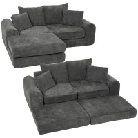 HOMCOM Canapea extensibilă modulară colțar, transformabilă, design soft fără muchii dure, șezut adânc 76 cm, spumă de înaltă densitate, gri închis(m-7)